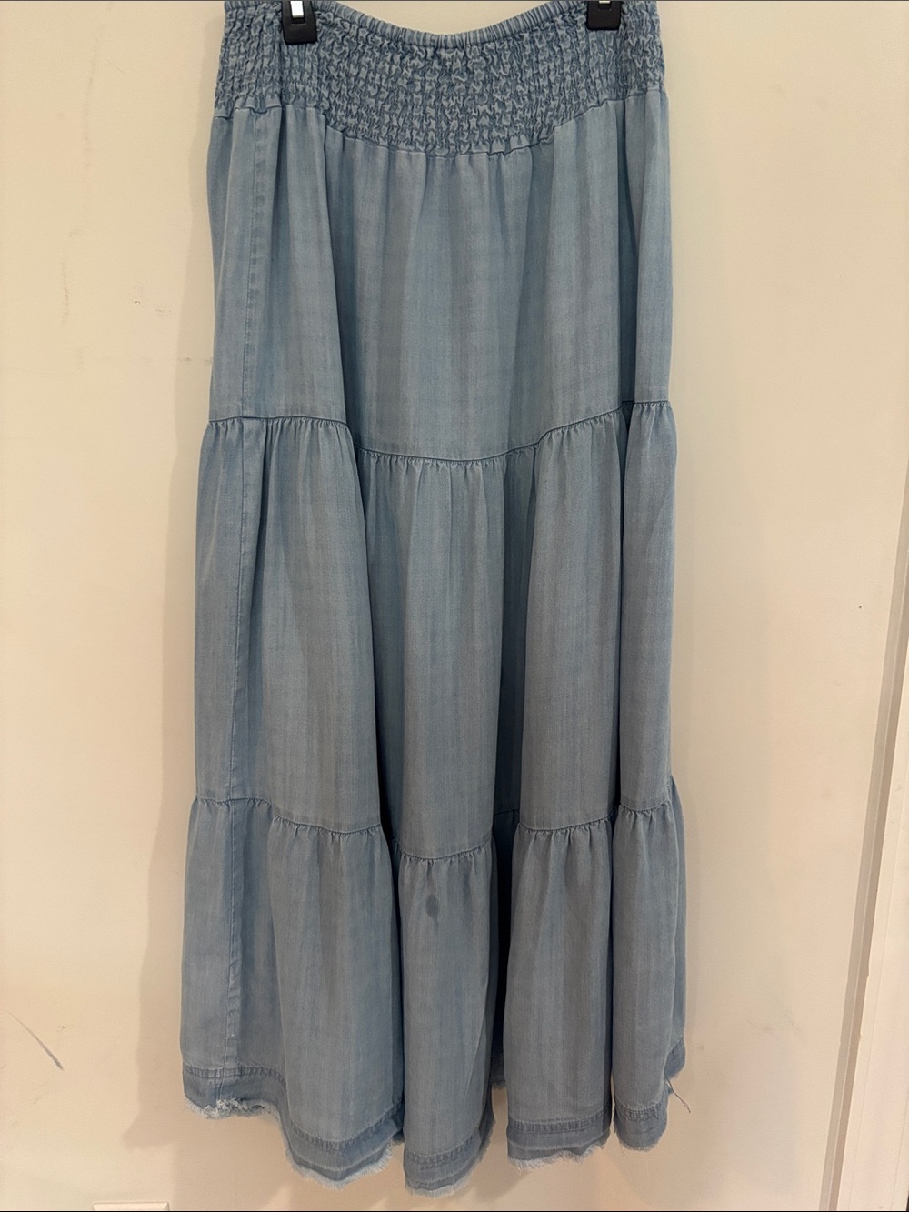 Velvet Heart Light Blue Tiered Maxi Skirt with Smocked Waist